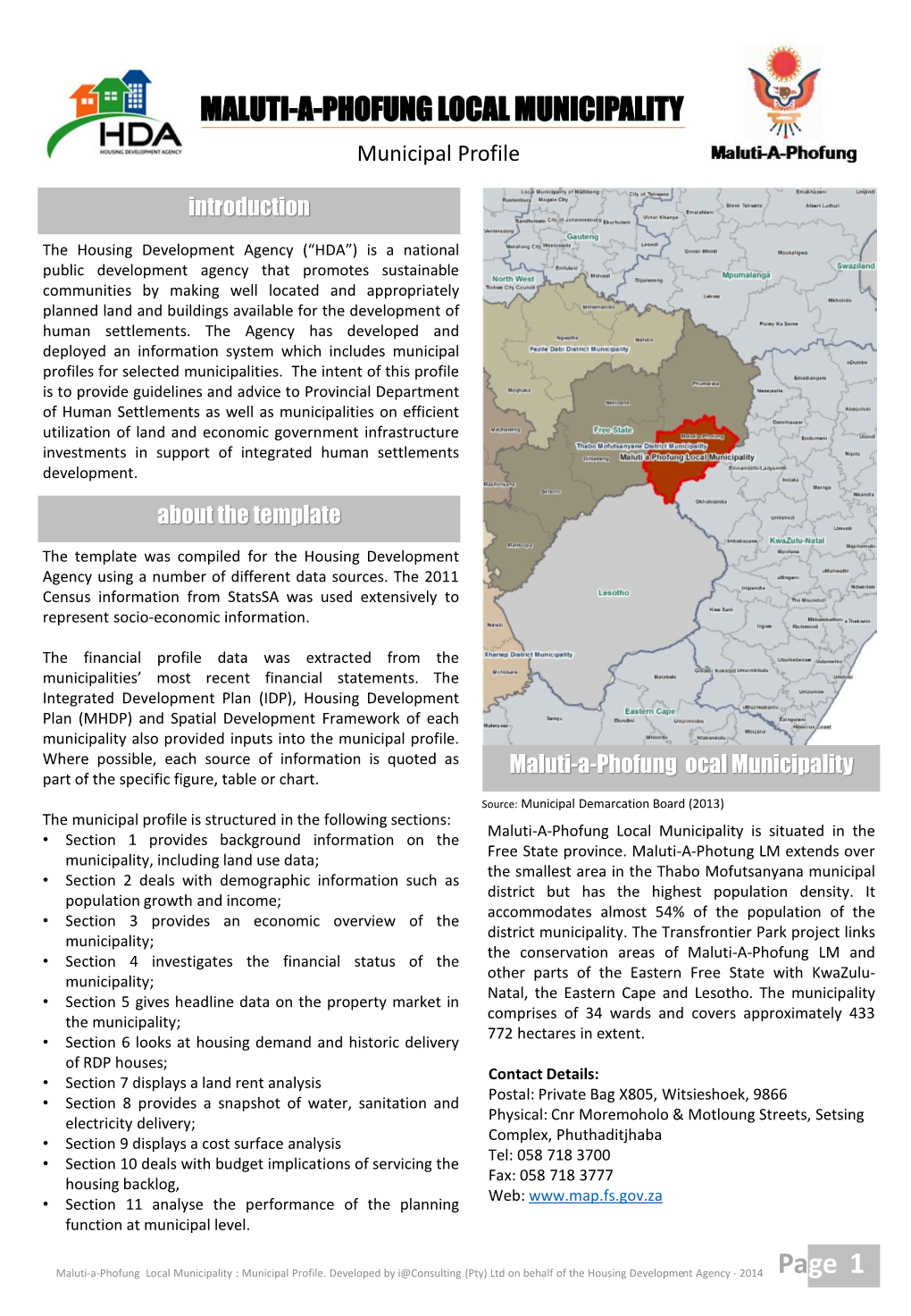MALUTI-A-PHOFUNG LOCAL MUNICIPALITY Municipal Profile