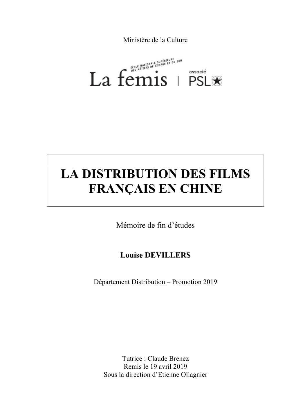 La Distribution Des Films Français En Chine »