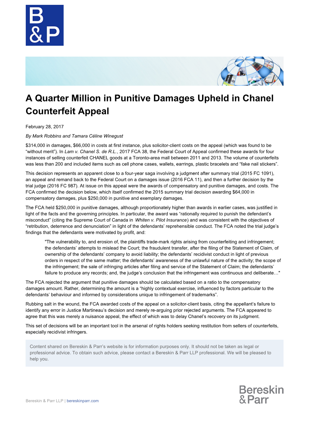 A Quarter Million in Punitive Damages Upheld in Chanel Counterfeit Appeal