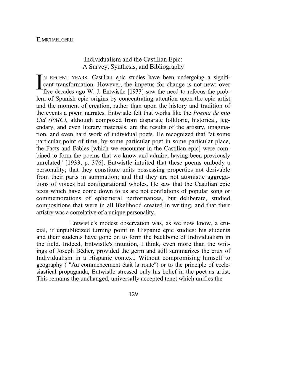 Individualism and the Castilian Epic: a Survey, Synthesis, and Bibliography