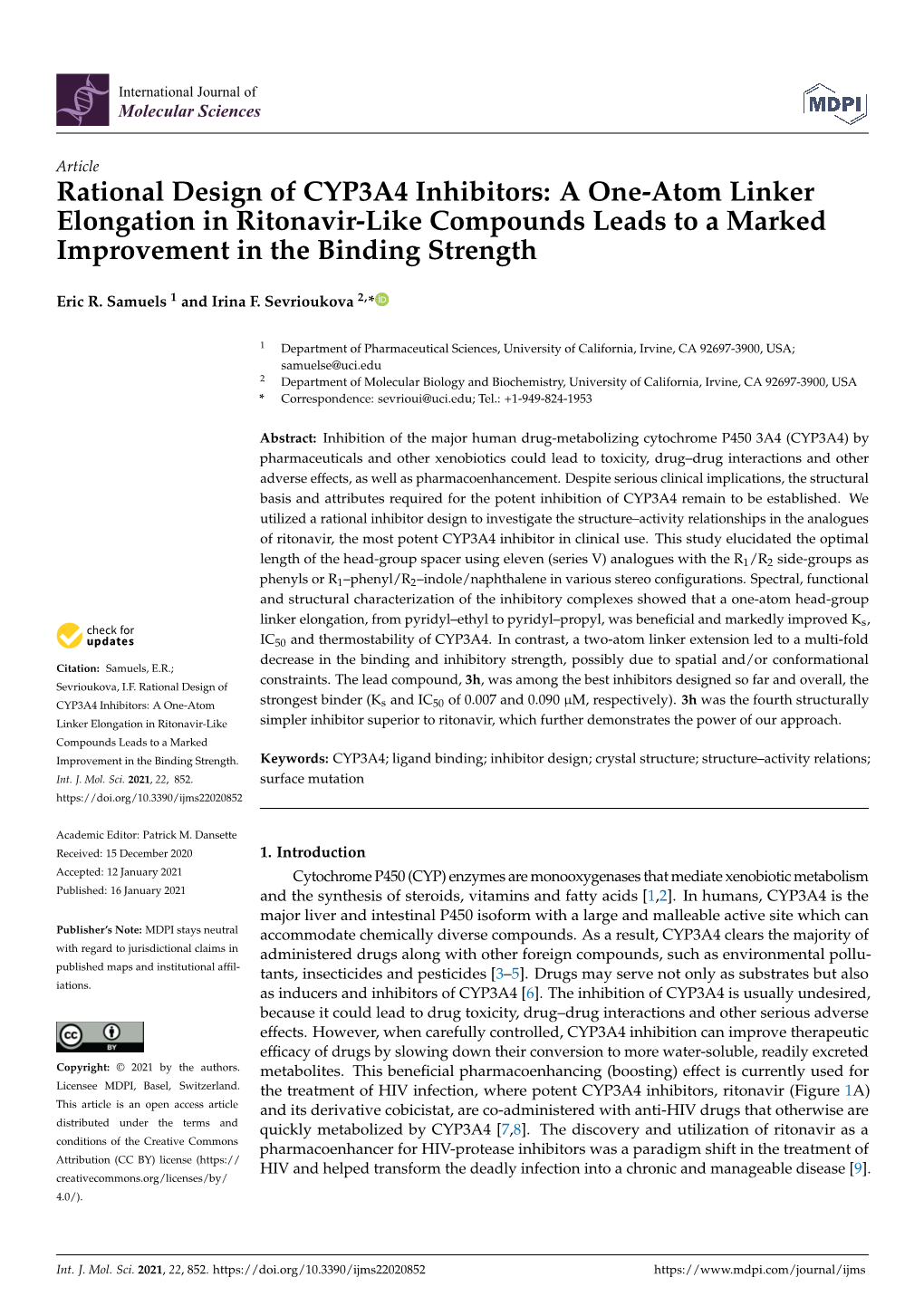 Rational Design of CYP3A4 Inhibitors: a One-Atom Linker Elongation in Ritonavir-Like Compounds Leads to a Marked Improvement in the Binding Strength