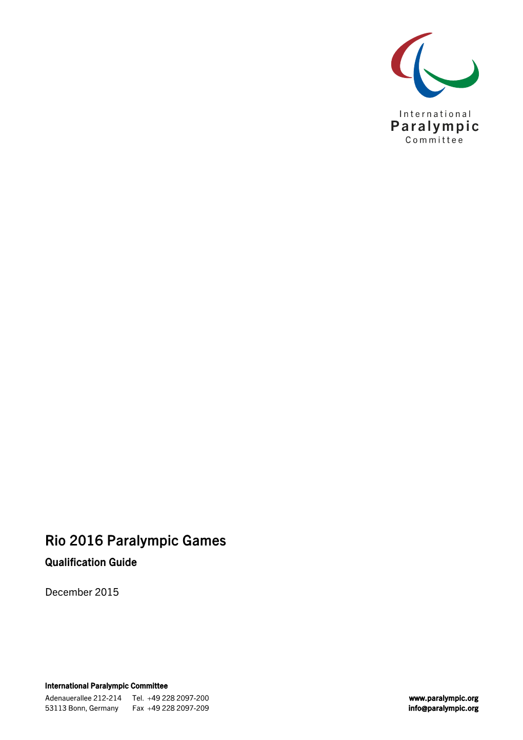 Rio 2016 Paralympic Games Qualification Guide