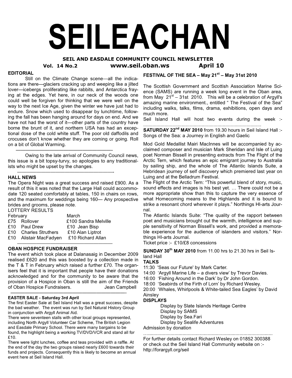 SEILEACHAN SEIL and EASDALE COMMUNITY COUNCIL NEWSLETTER Vol
