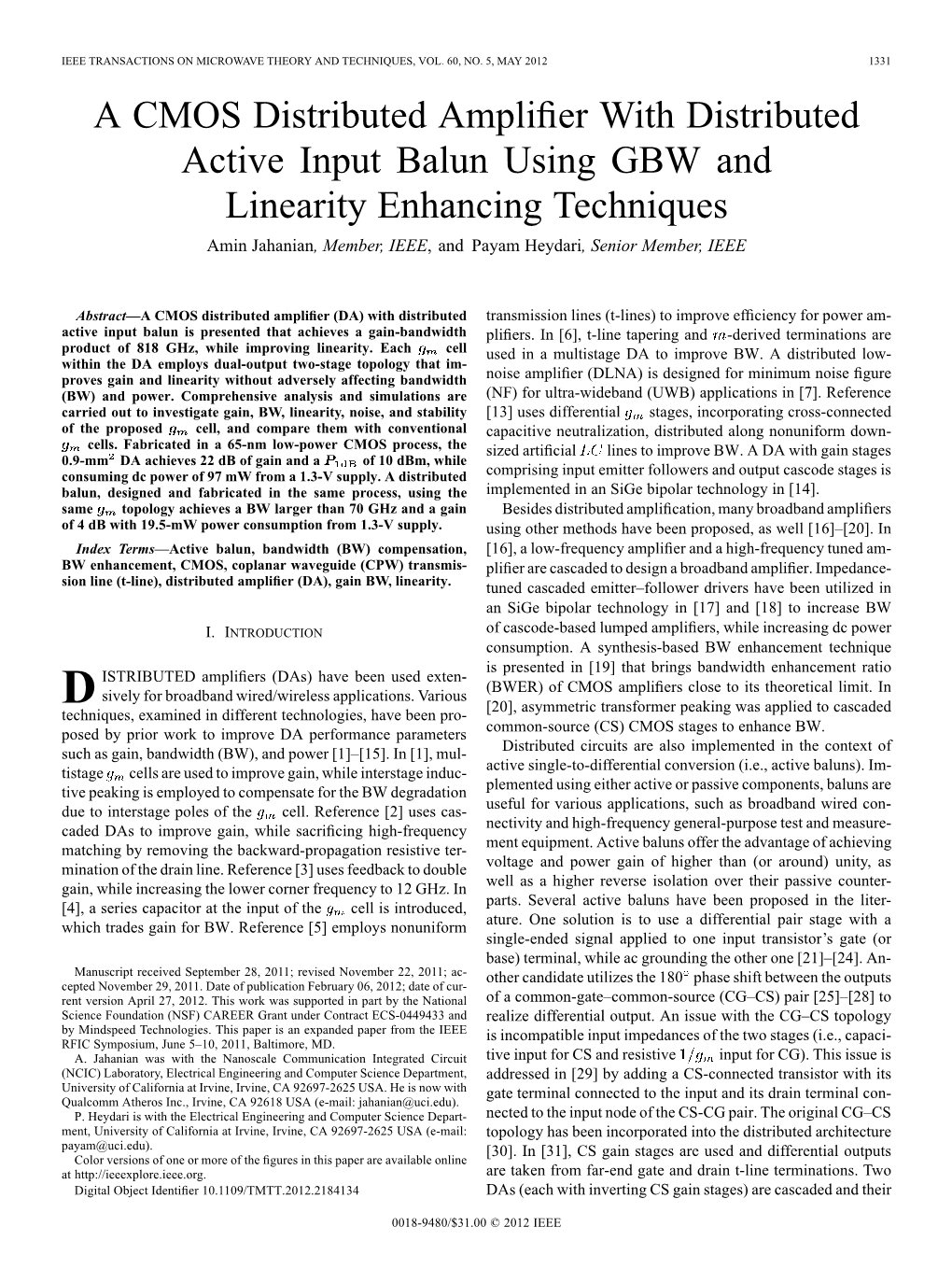 A CMOS Distributed Amplifier with Distributed Active Input Balun Using