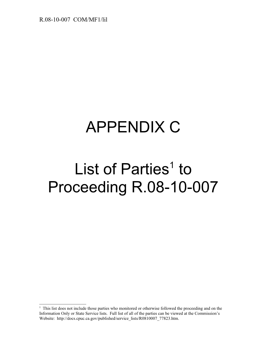 List of Parties 1 to Proceeding R.08-10-007