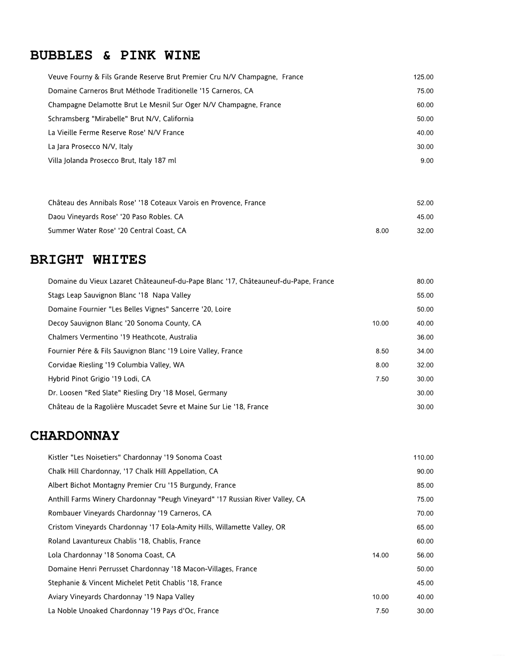 Download Our Complete Wine List Menu (PDF)