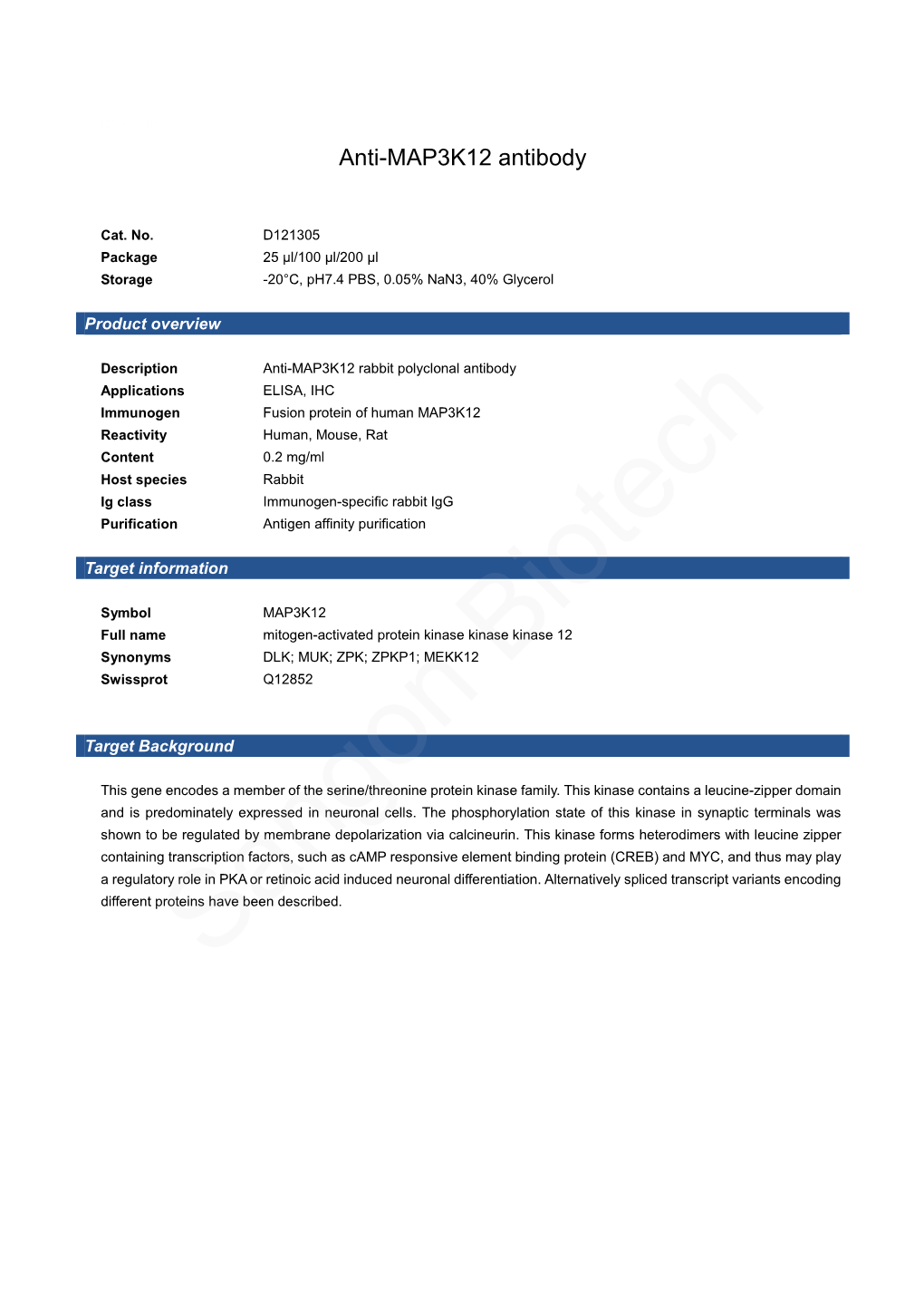 Anti-MAP3K12 Antibody