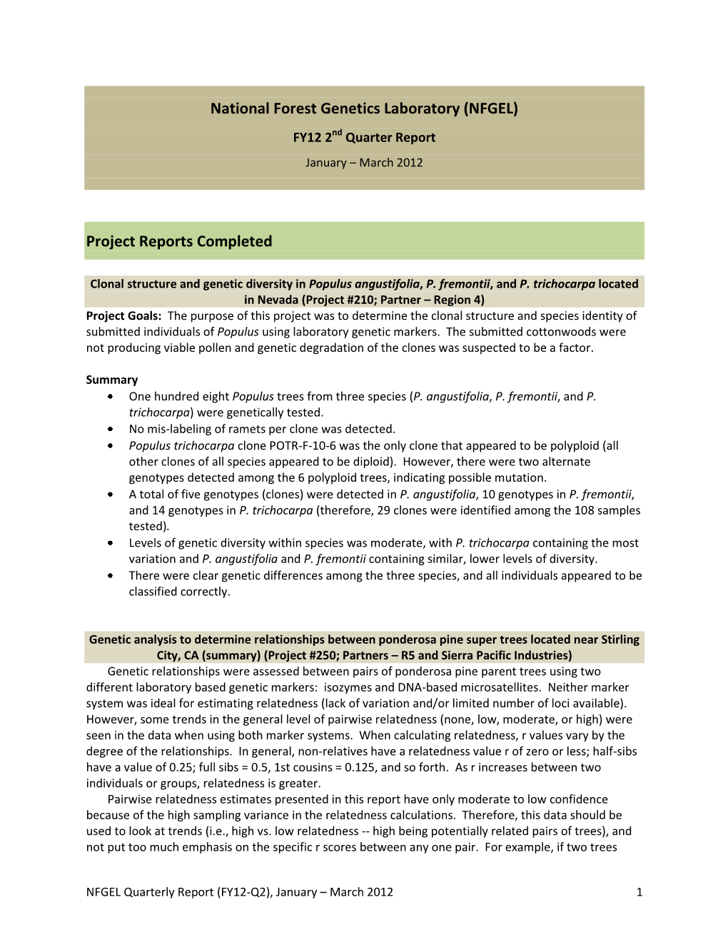 National Forest Genetics Laboratory (NFGEL)