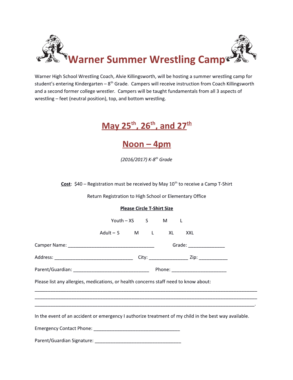 Warner Summer Wrestling Camp