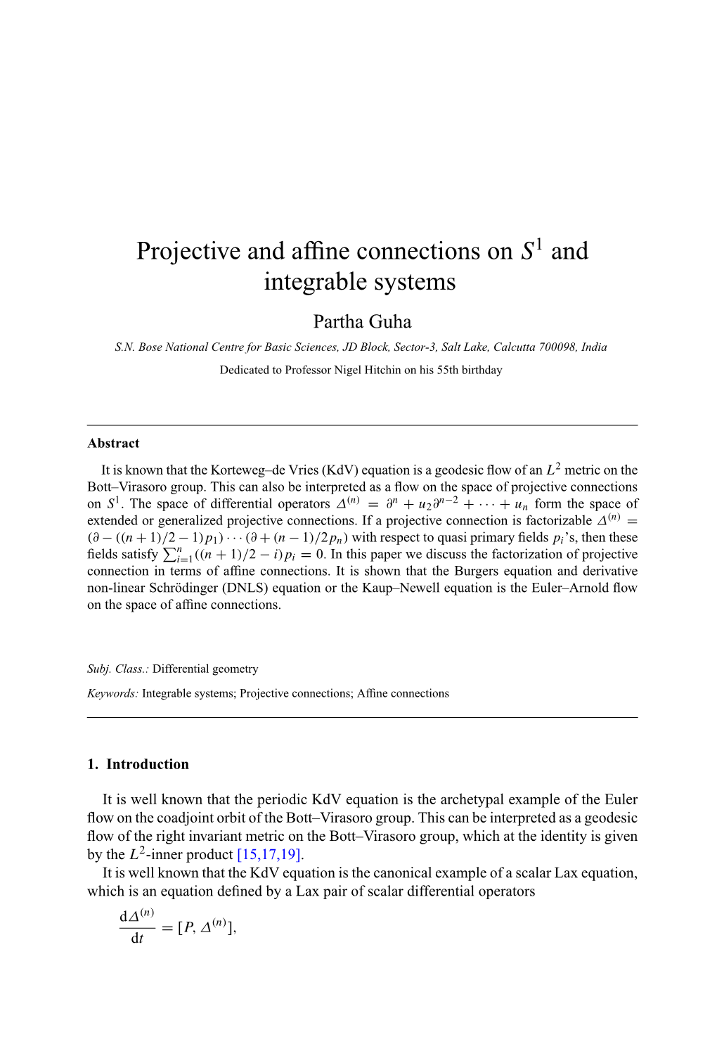 Projective and Affine Connections on S1 and Integrable Systems
