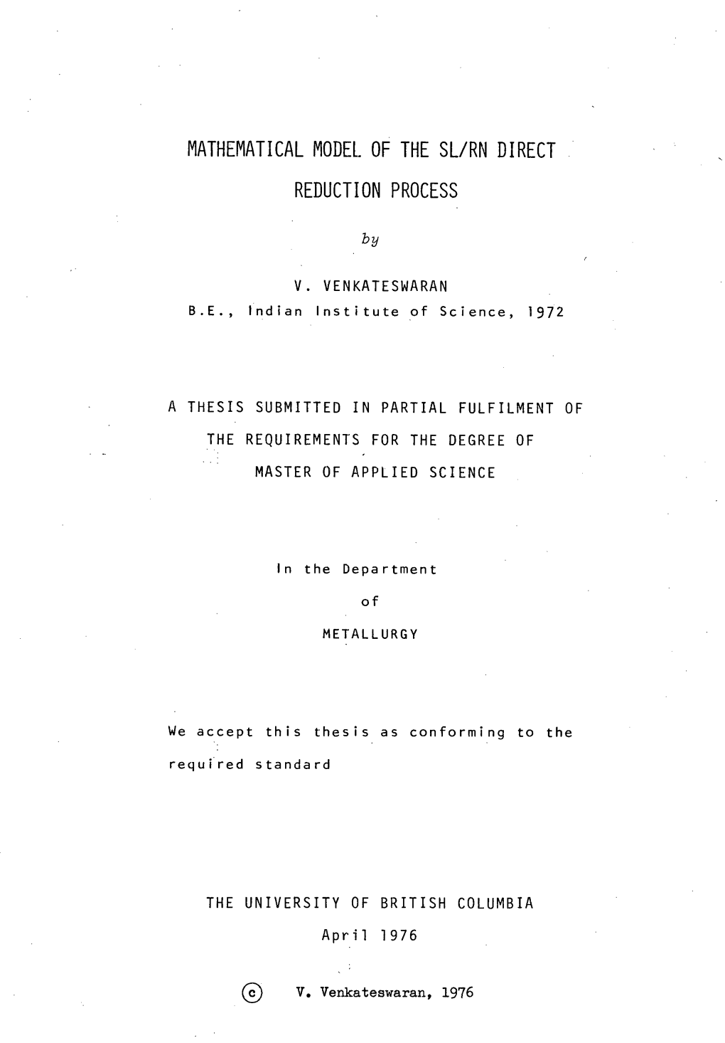 Mathematical Model of the Sl/Rn Direct Reduction