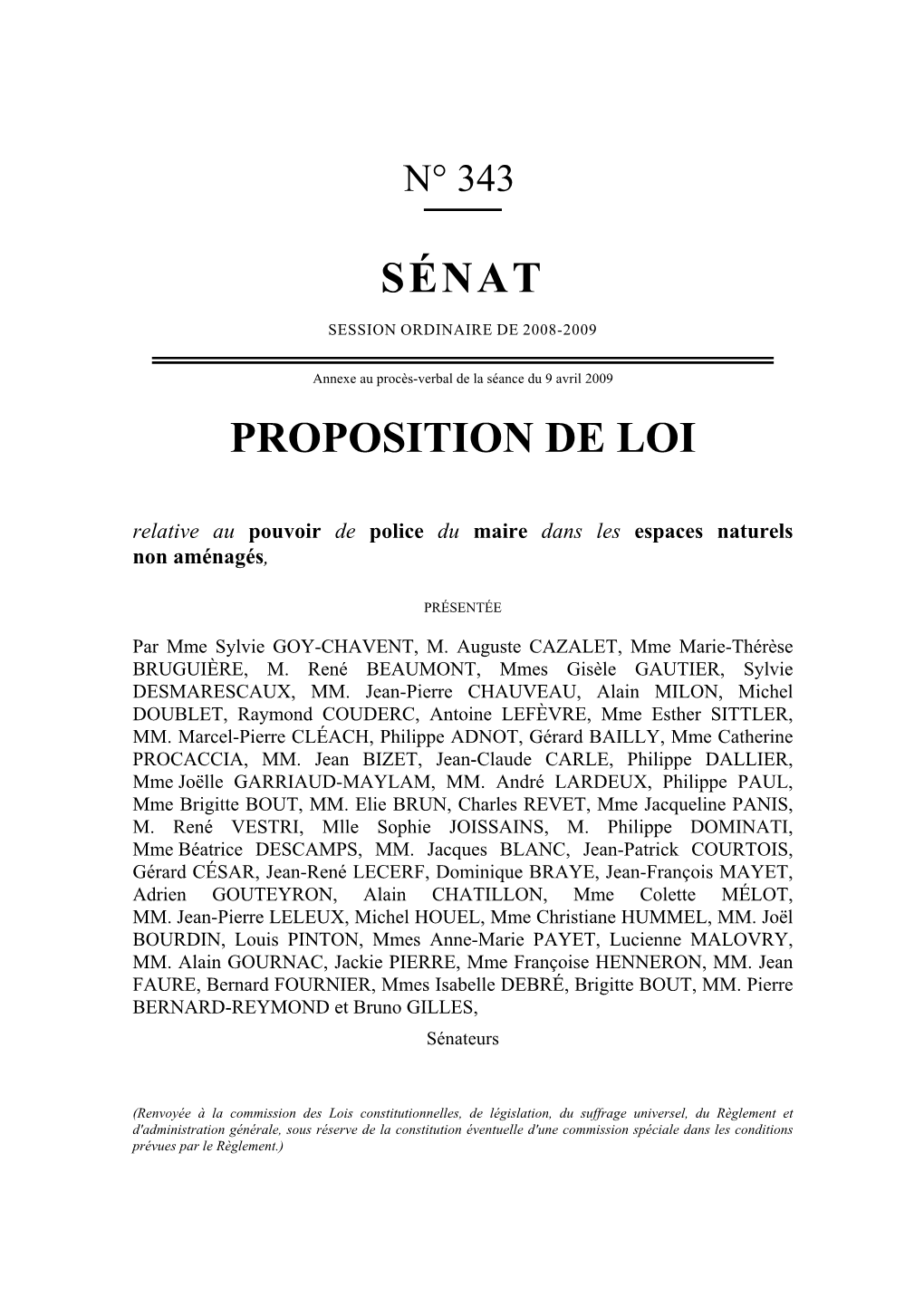 Sénat Proposition De