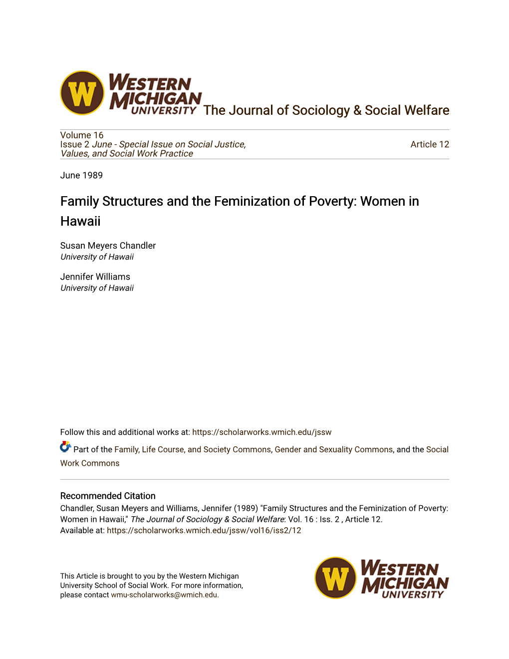 Family Structures and the Feminization of Poverty: Women in Hawaii