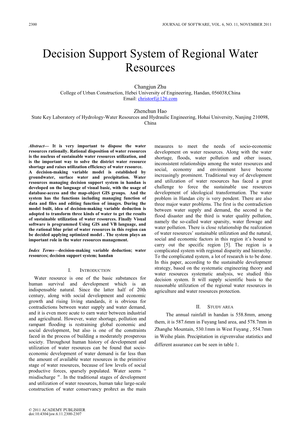 Decision Support System of Regional Water Resources