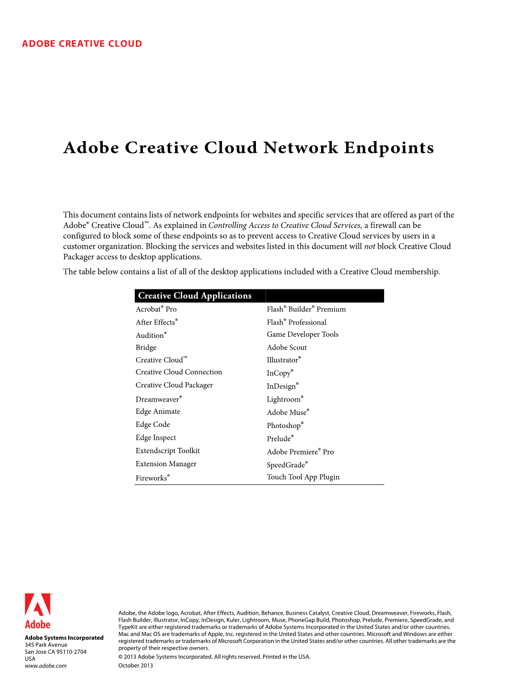 Creative Cloud Network Endpoints
