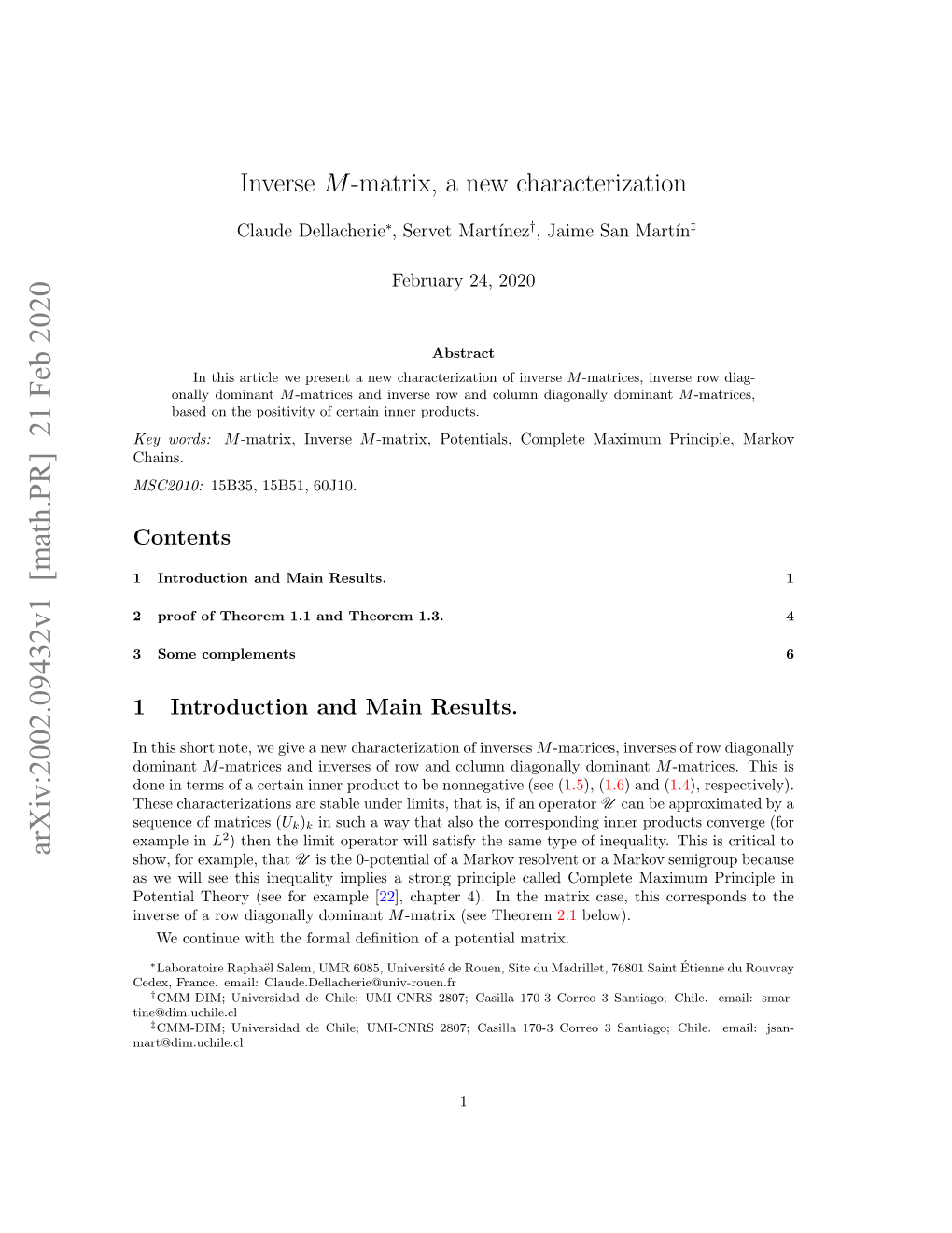 Inverse M-Matrix, a New Characterization