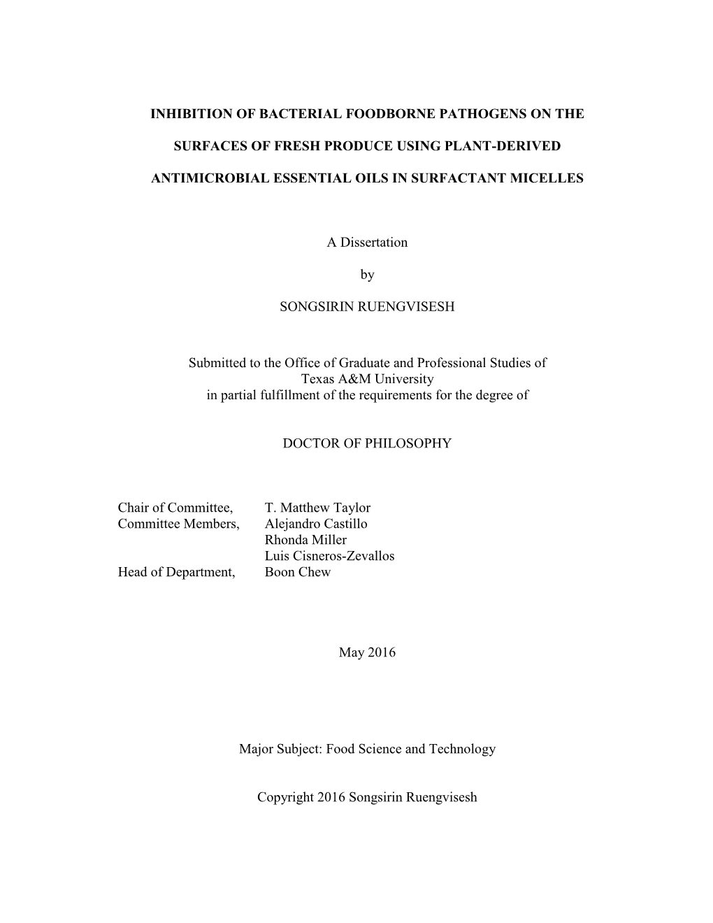 Inhibition of Bacterial Foodborne Pathogens on The