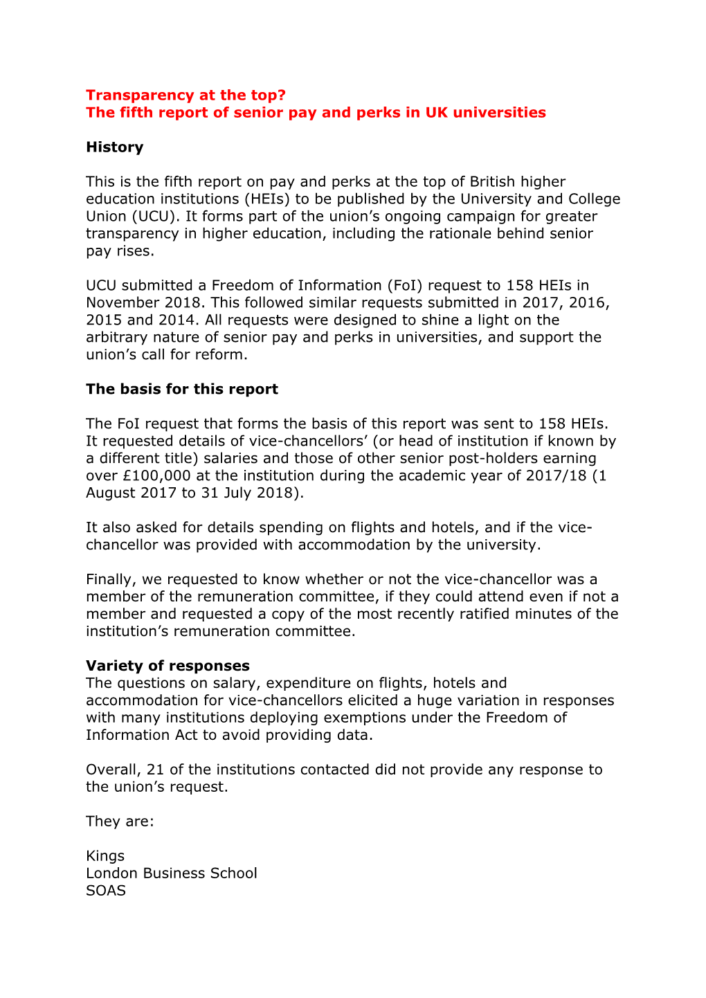 The Fifth Report of Senior Pay and Perks at UK Universities