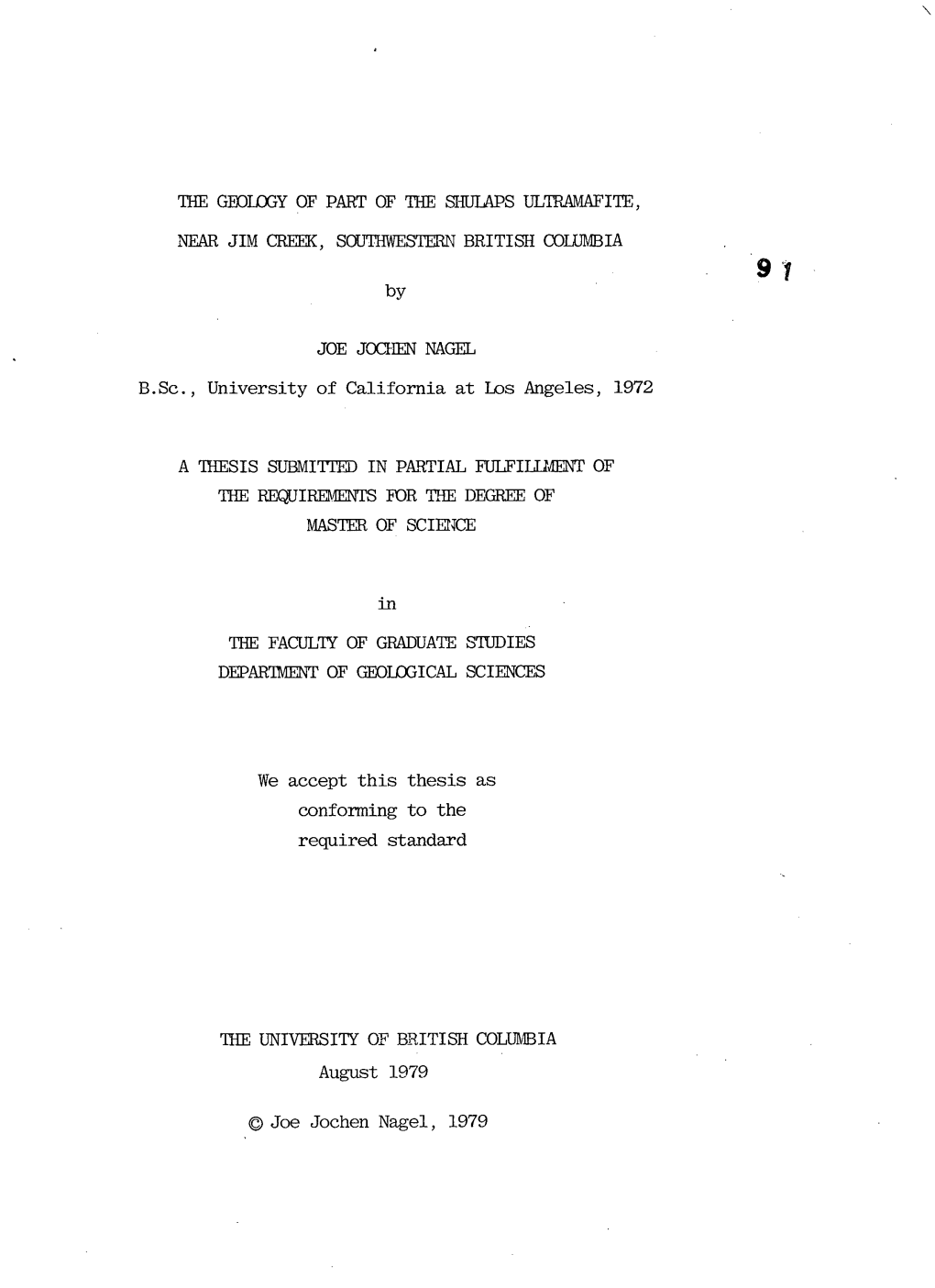 The Geology of Part of the Shulaps Ultramafite, Near