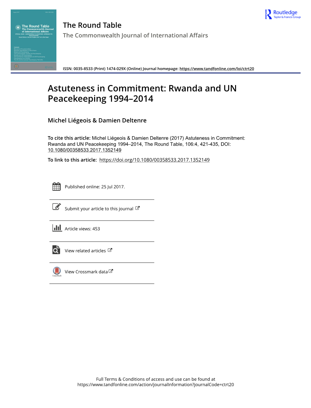 Rwanda and UN Peacekeeping 1994–2014