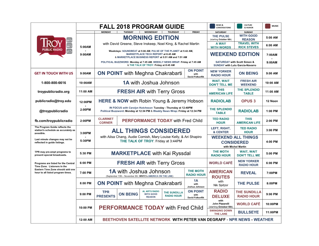 TROY PUBLIC RADIO PROGRAM FALL 2018.Xlsx