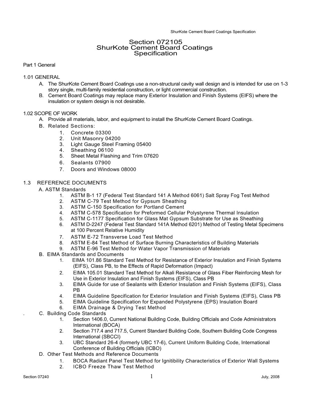 Shurkote Cement Board Coatings Specification