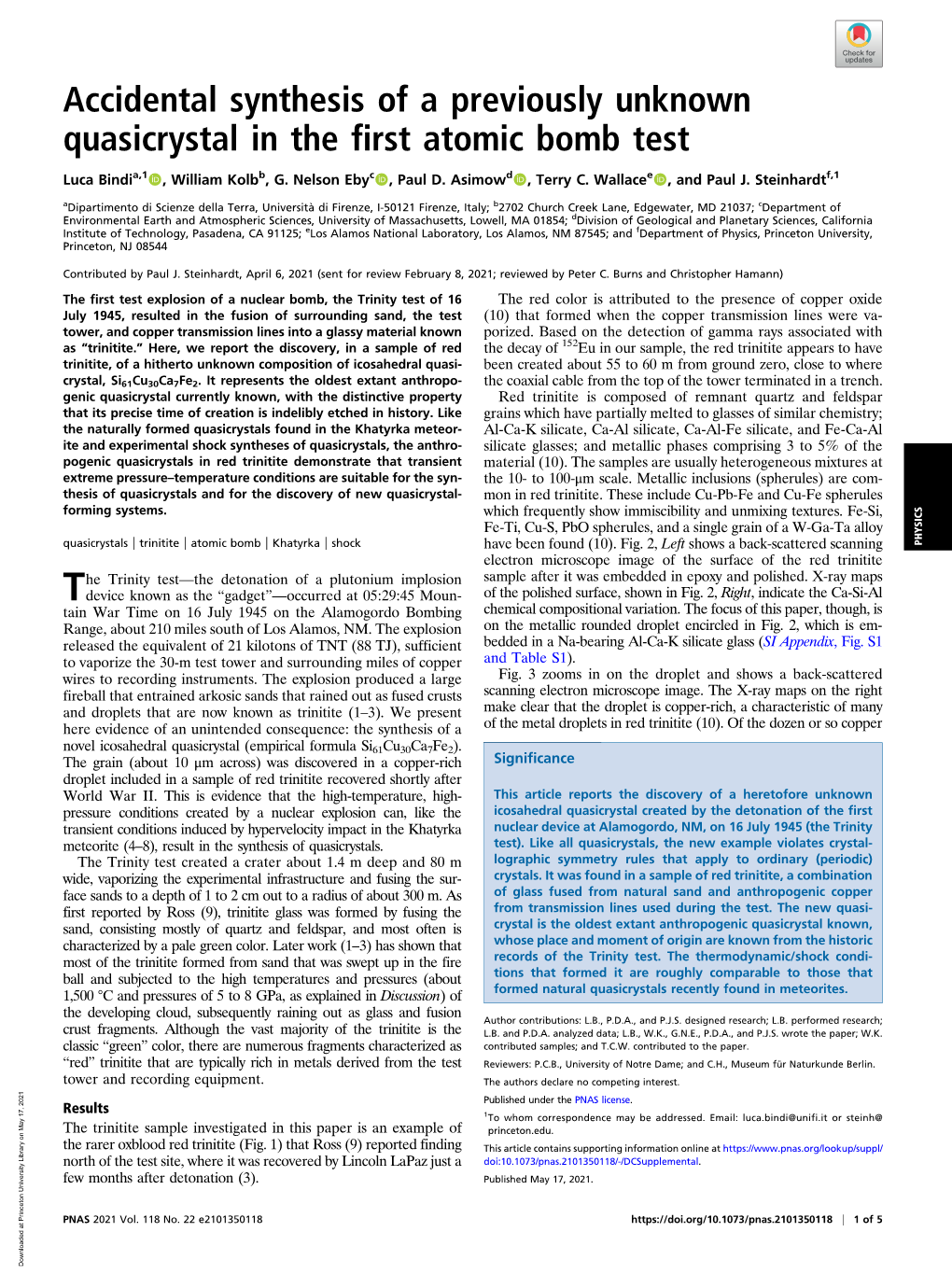 Accidental Synthesis of a Previously Unknown Quasicrystal in the First Atomic Bomb Test