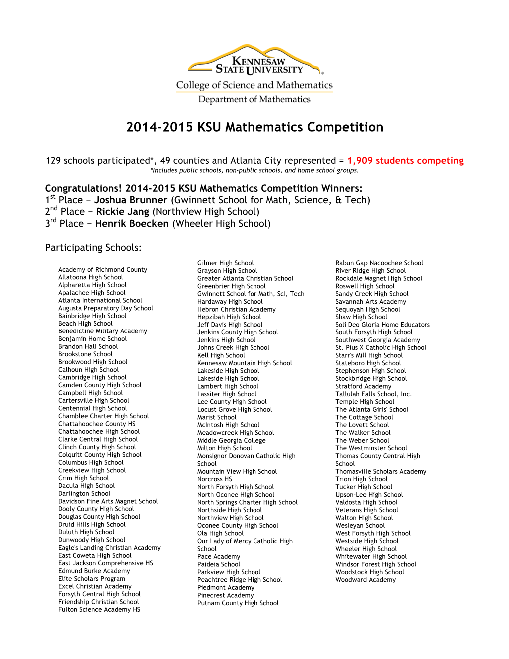 2014-2015 KSU Mathematics Competition