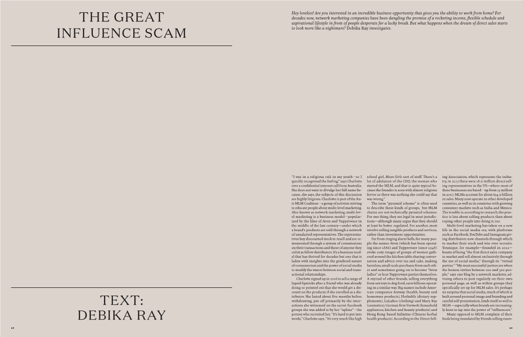 The Great Influence Scam Text: Debika