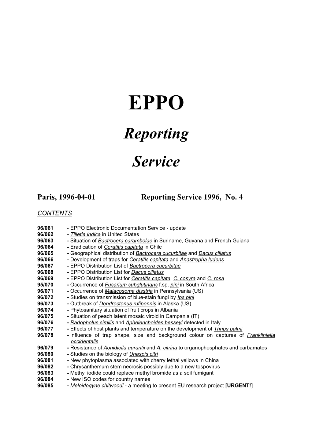 EPPO Reporting Service, No.4, April 96