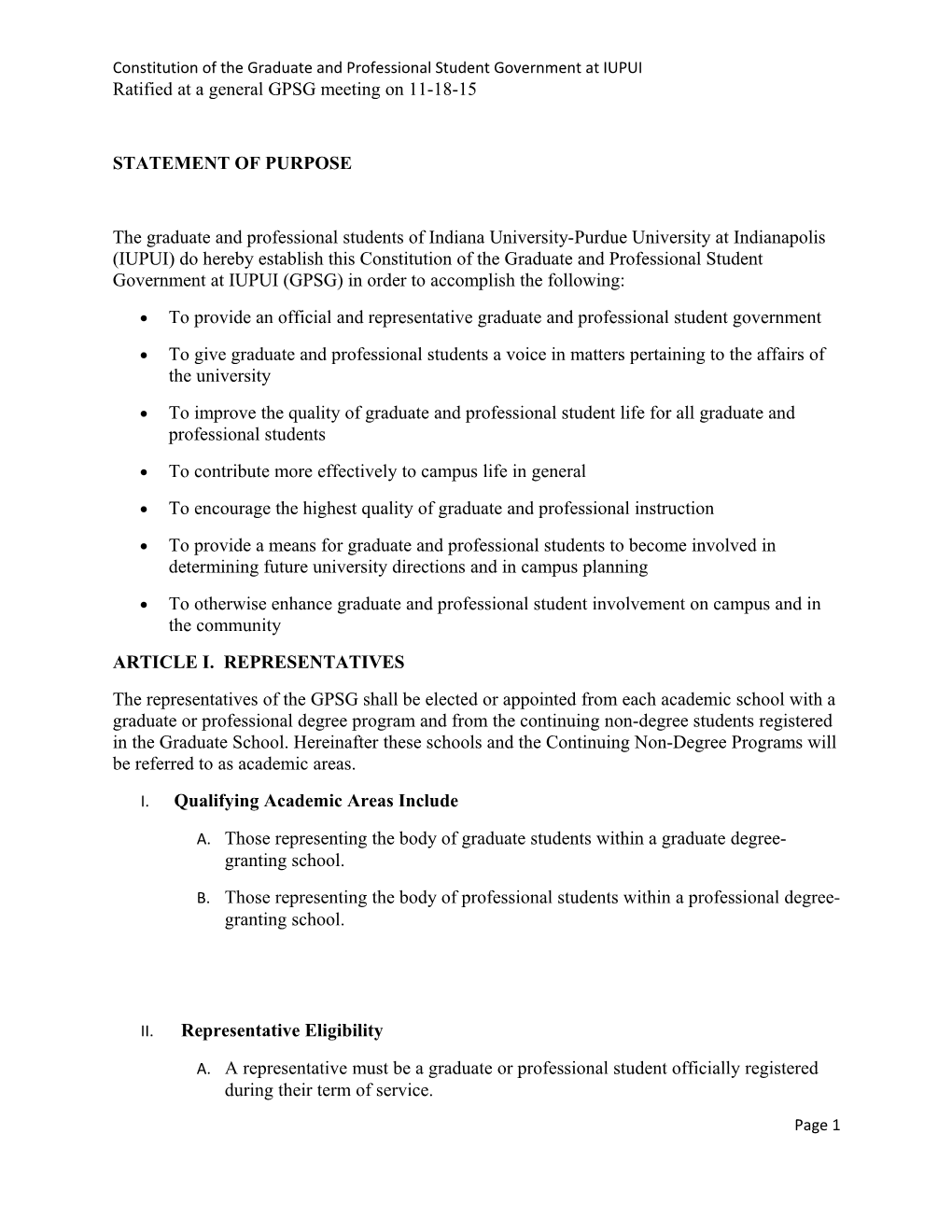 Constitution of the Graduate and Professional Student Government at IUPUI