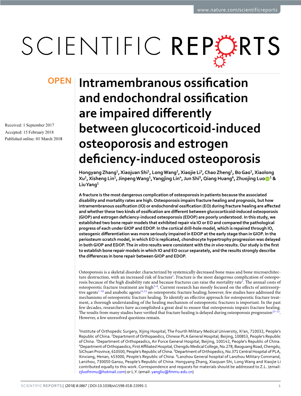 Intramembranous Ossification and Endochondral Ossification Are Impaired Differently Between Glucocorticoid-Induced Osteoporosis