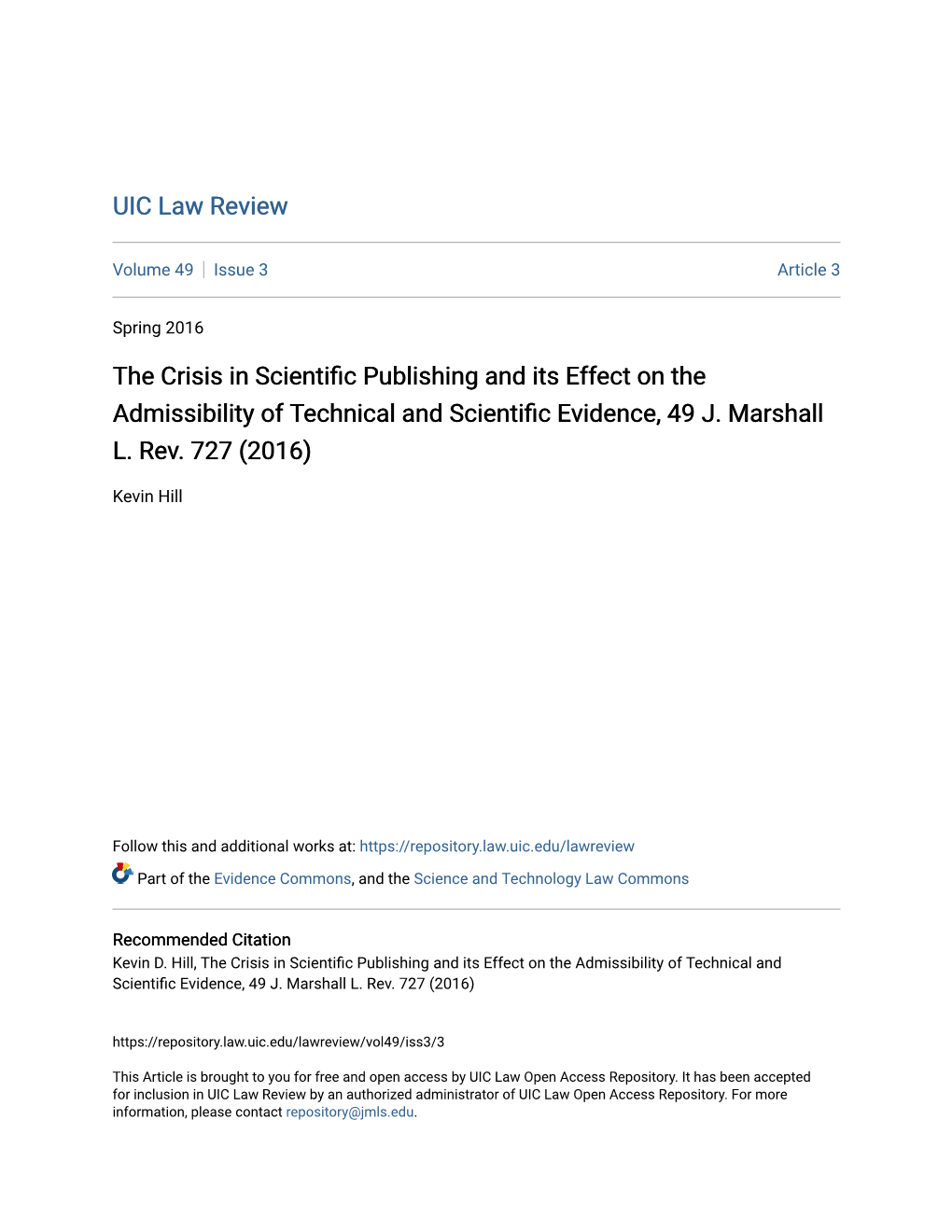 The Crisis in Scientific Publishing and Its Effect on the Admissibility of Technical and Scientific Evidence