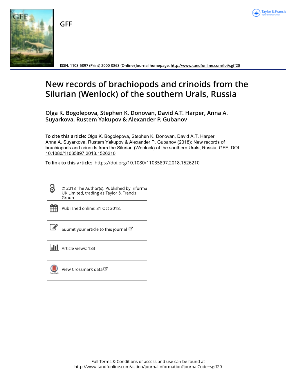 New Records of Brachiopods and Crinoids from the Silurian (Wenlock) of the Southern Urals, Russia