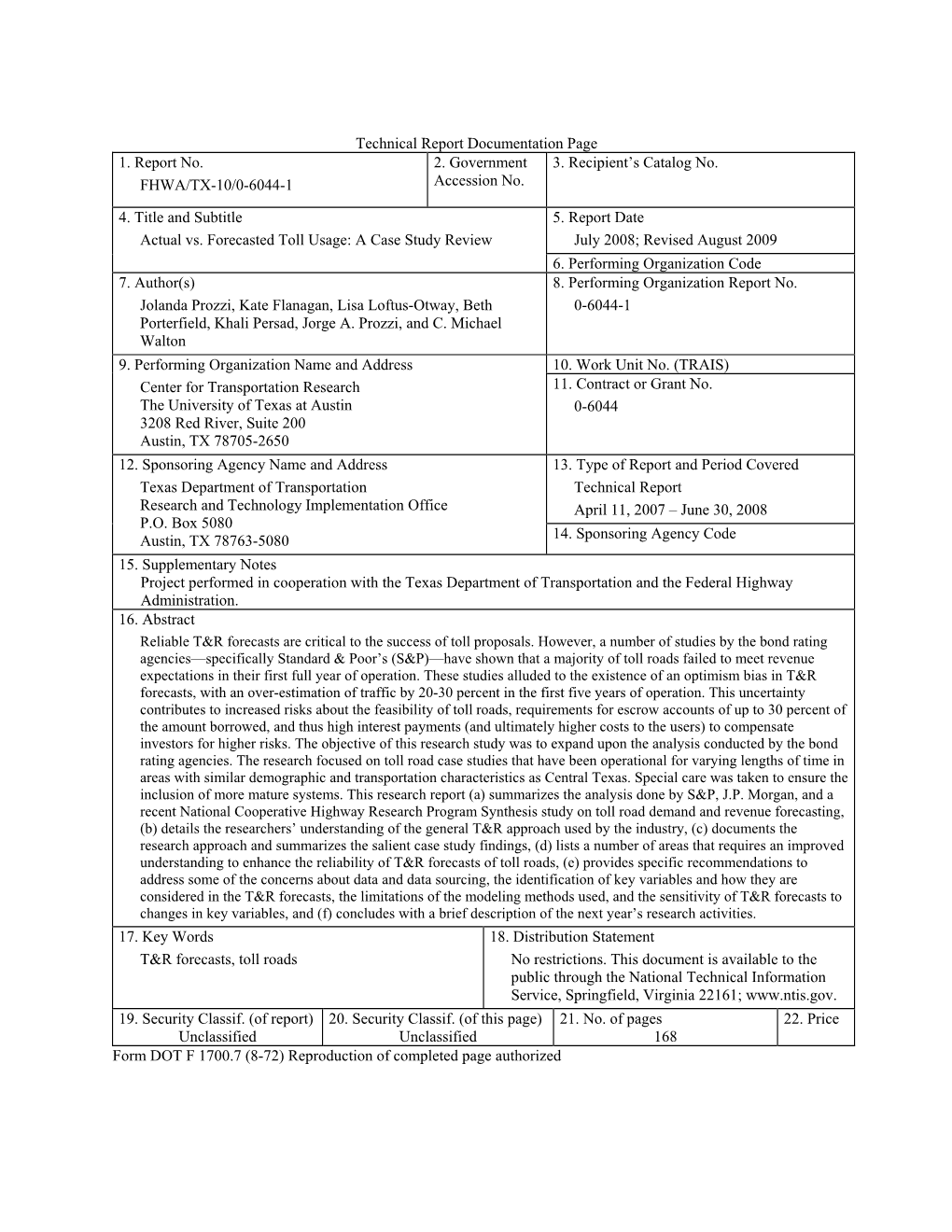 Estimated Vs. Forecasted Toll Usage : a Case Study Review