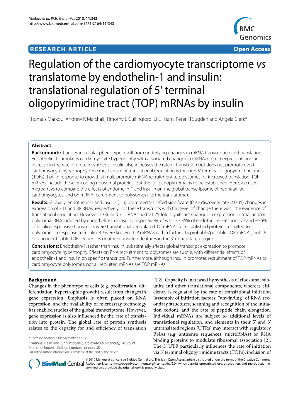 Translational Regulation of 5' Terminal Oligopyrimidine Tract (TOP) Mrnas by Insulin