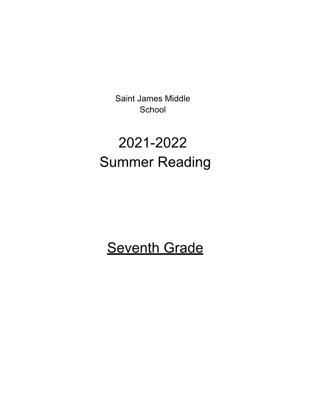 7Th Grade 2021-2022 Summer Reading