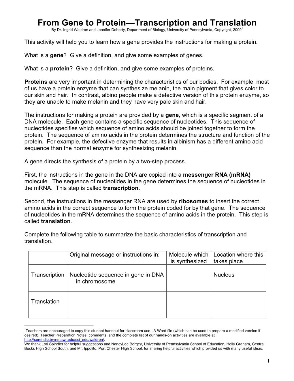 From Gene to Protein—Transcription and Translation by Dr