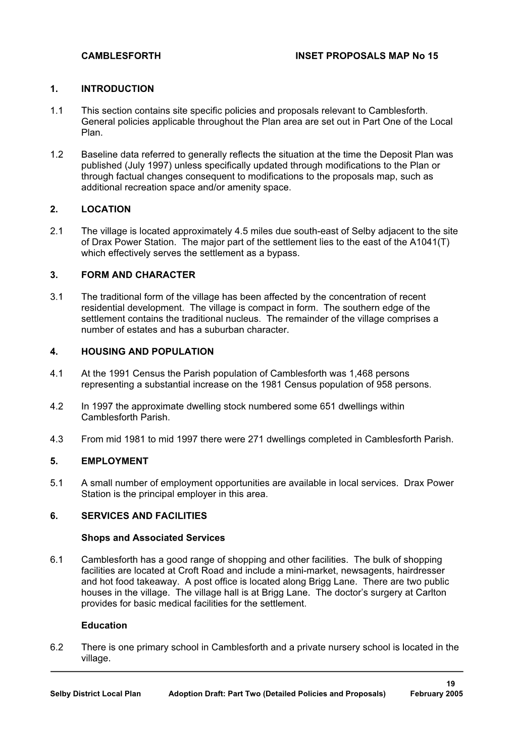 CAMBLESFORTH INSET PROPOSALS MAP No 15