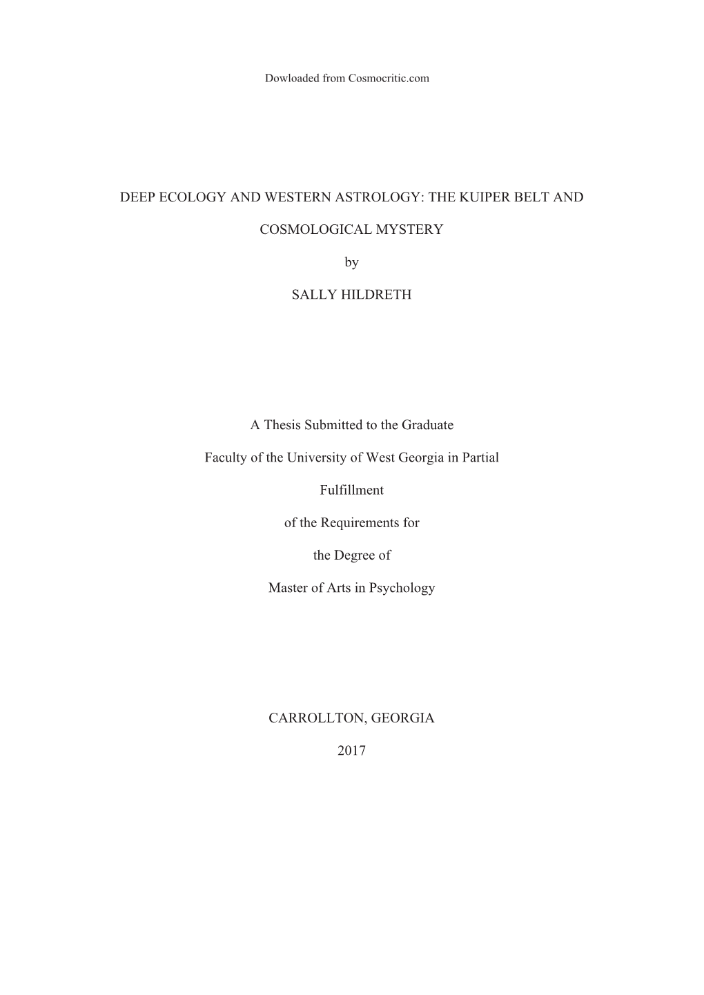 Hildreth, Sally: 'Deep Ecology and Western Astrology: the Kuiper Belt