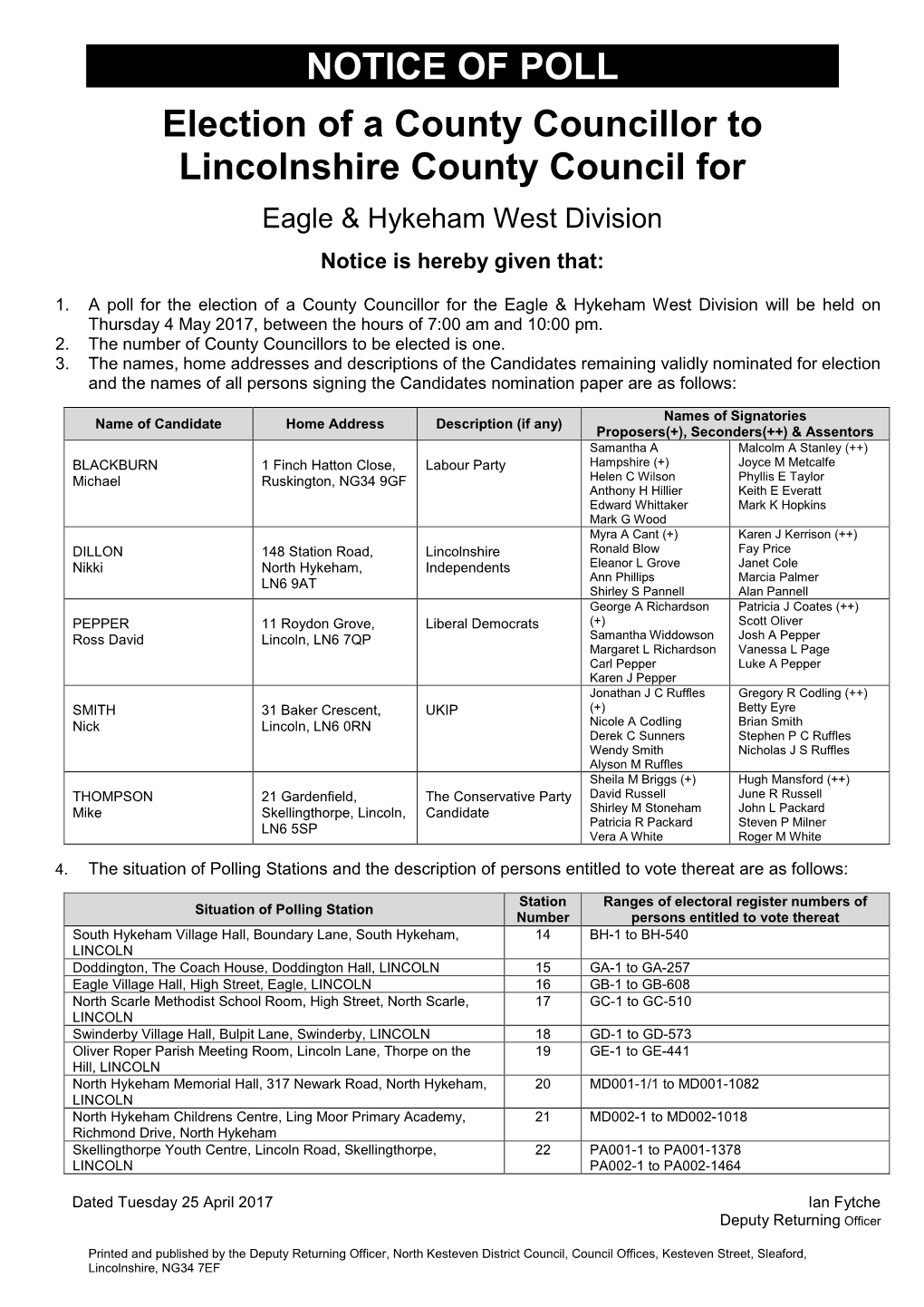 Notice of Poll Eagle & Hykeham West