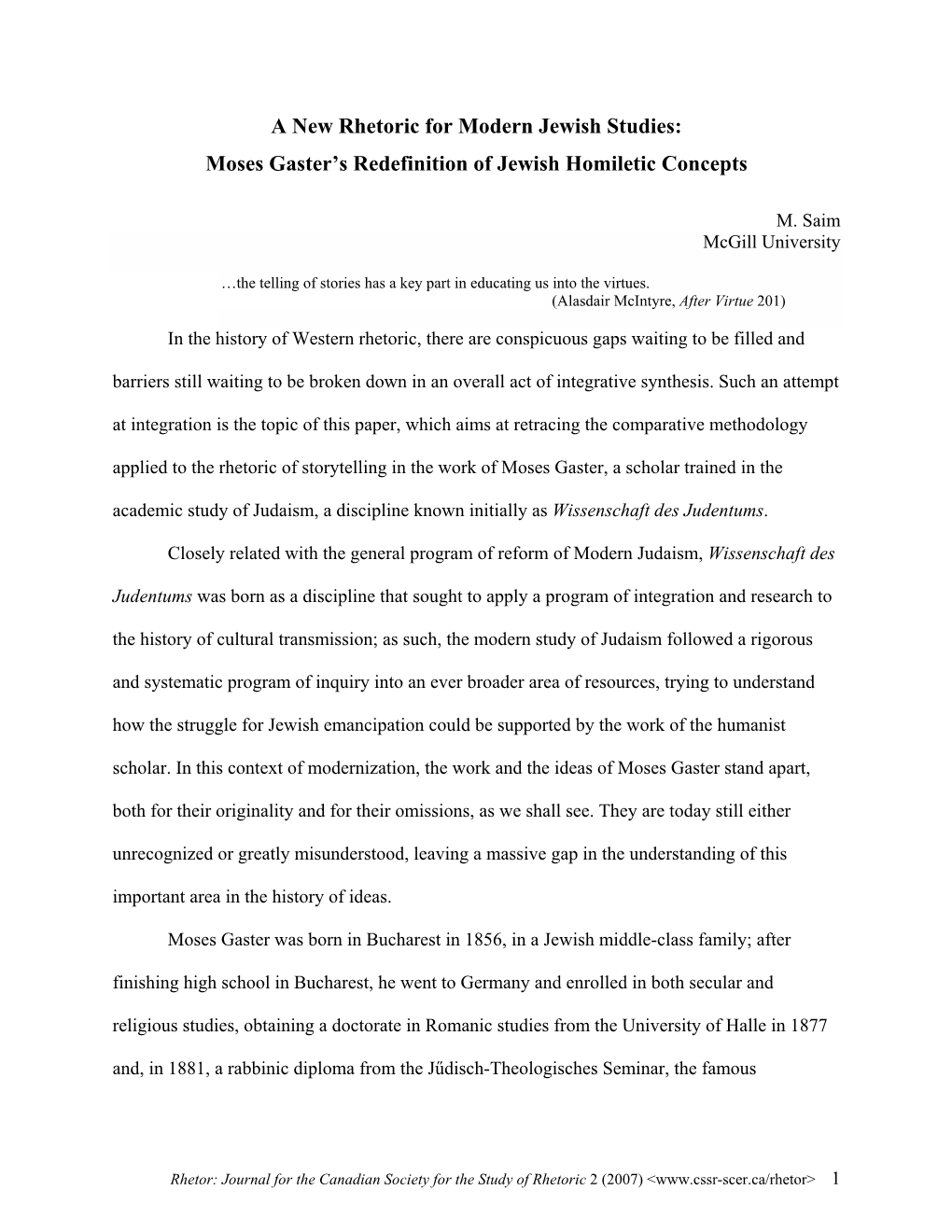 A New Rhetoric for Modern Jewish Studies: Moses Gaster's Redefinition of Jewish Homiletic Concepts