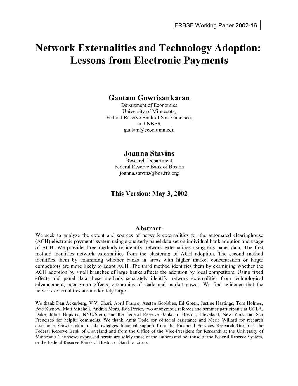 Network Externalities and Technology Adoption: Lessons from Electronic Payments