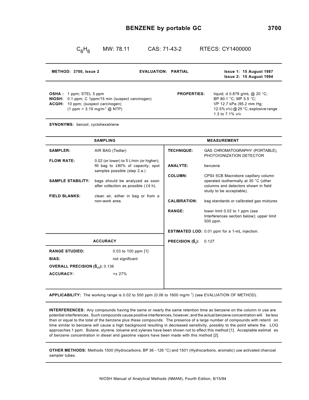 BENZENE by Portable GC 3700