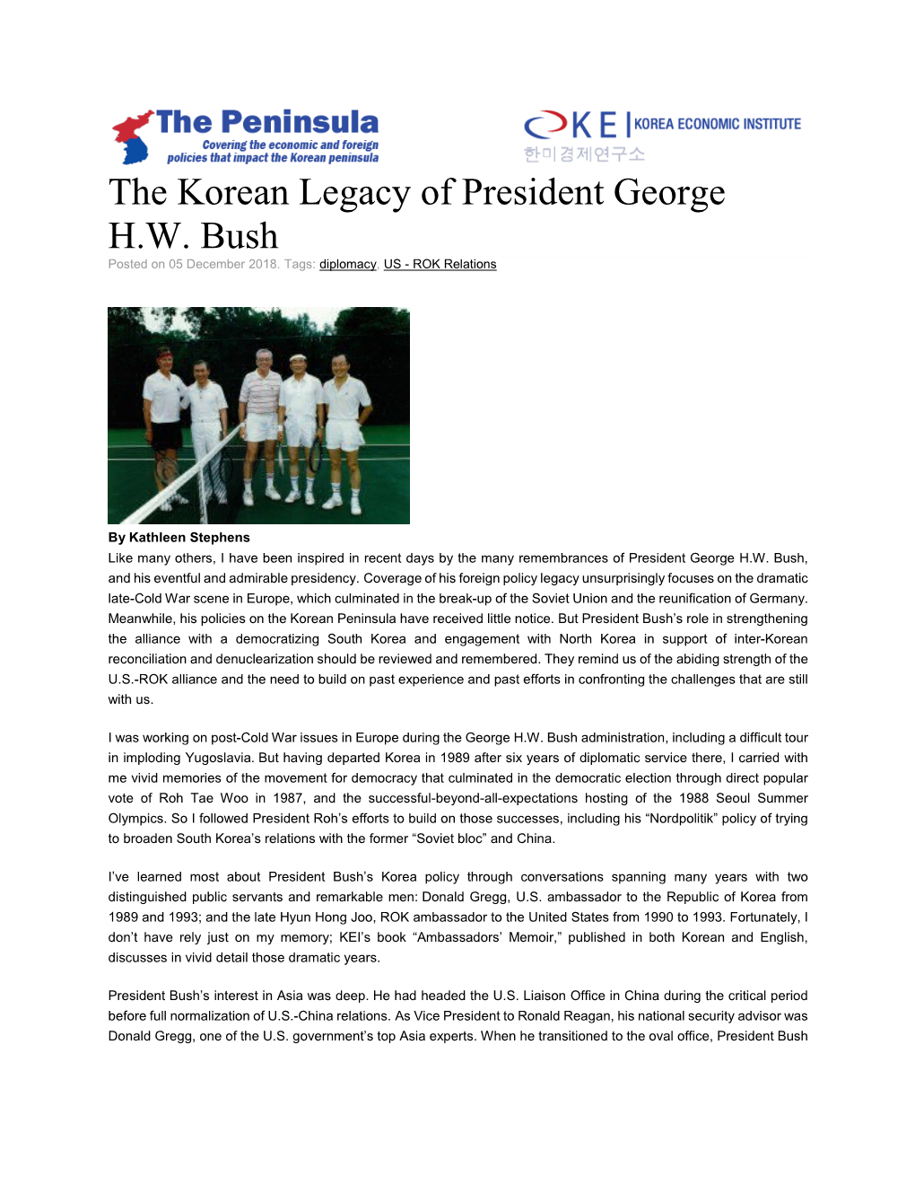 The Korean Legacy of President George H.W. Bush Posted on 05 December 2018