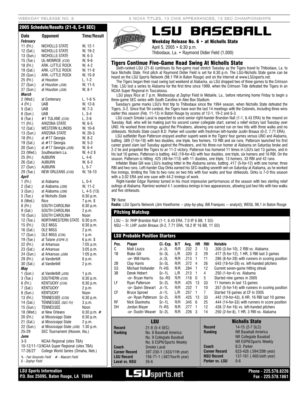 LSU Vs Nicholls State 4 5 05.Qxd