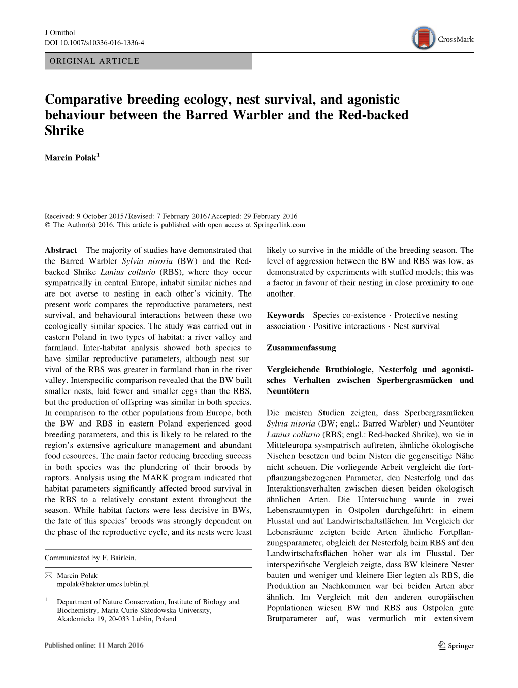 Comparative Breeding Ecology, Nest Survival, and Agonistic Behaviour Between the Barred Warbler and the Red-Backed Shrike