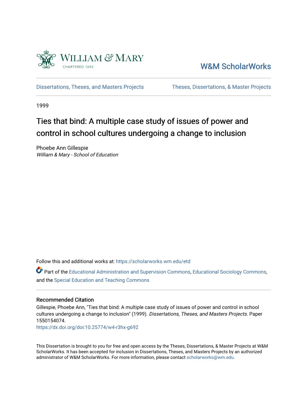 Ties That Bind: a Multiple Case Study of Issues of Power and Control in School Cultures Undergoing a Change to Inclusion