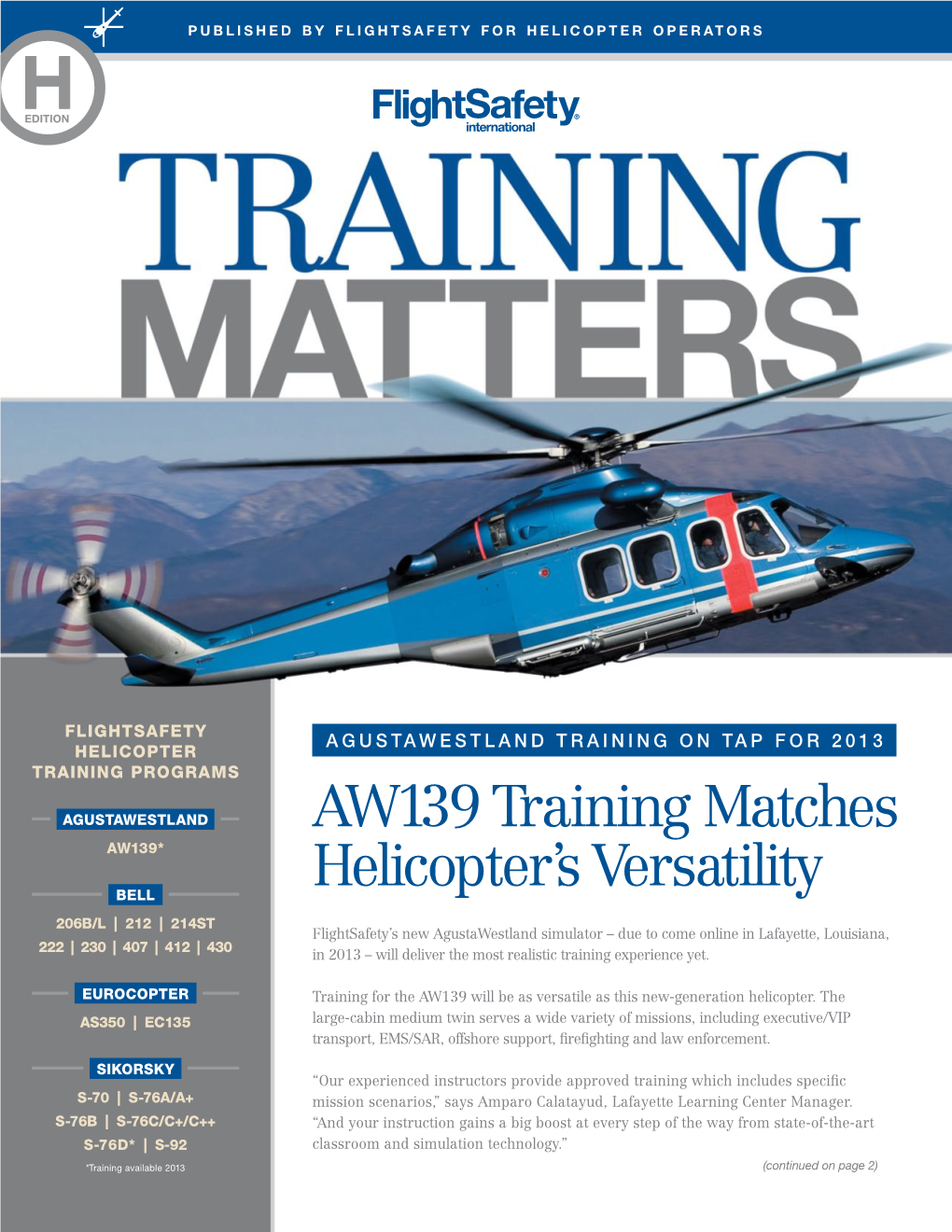 AW139 Training Matches Helicopter's Versatility