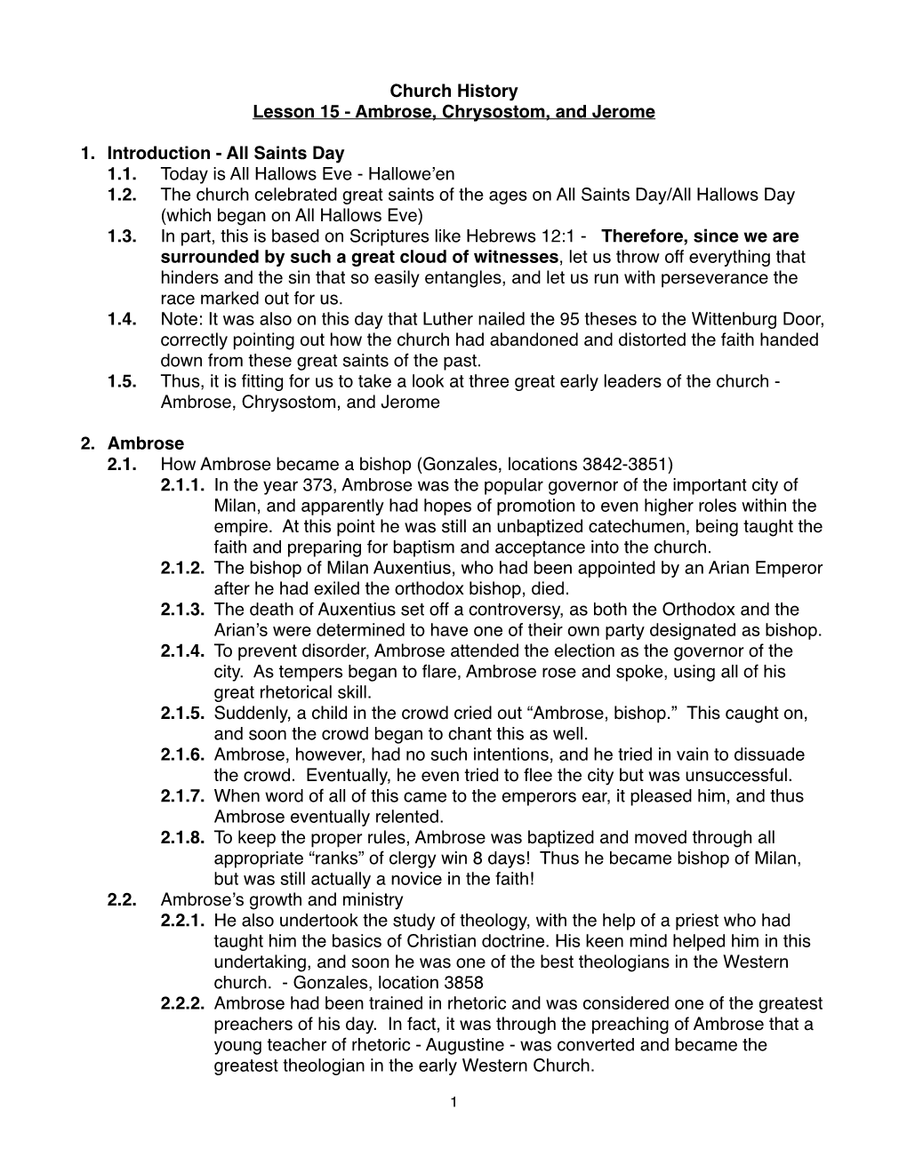 Lesson 15 - Ambrose, Chrysostom, and Jerome